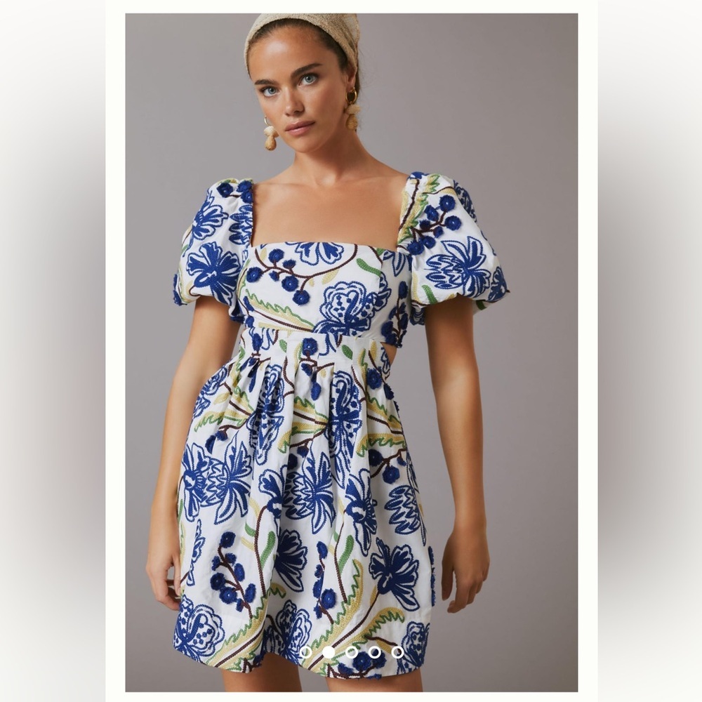 Anthropologie Puff-Sleeve Babydoll Mini Dress, Size Medium